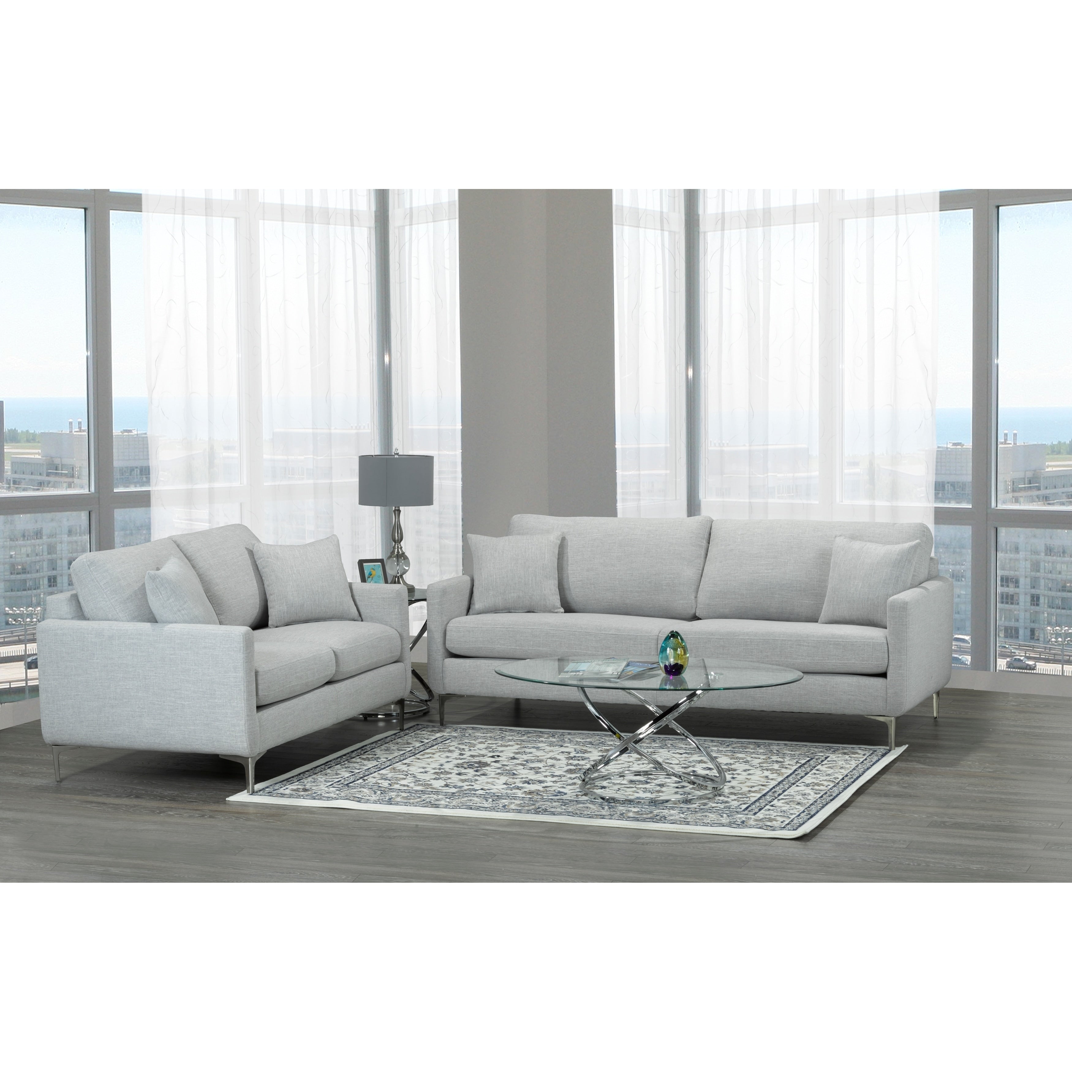 Rose Mid Century Modern Grey Fabric Sofa And Loveseat