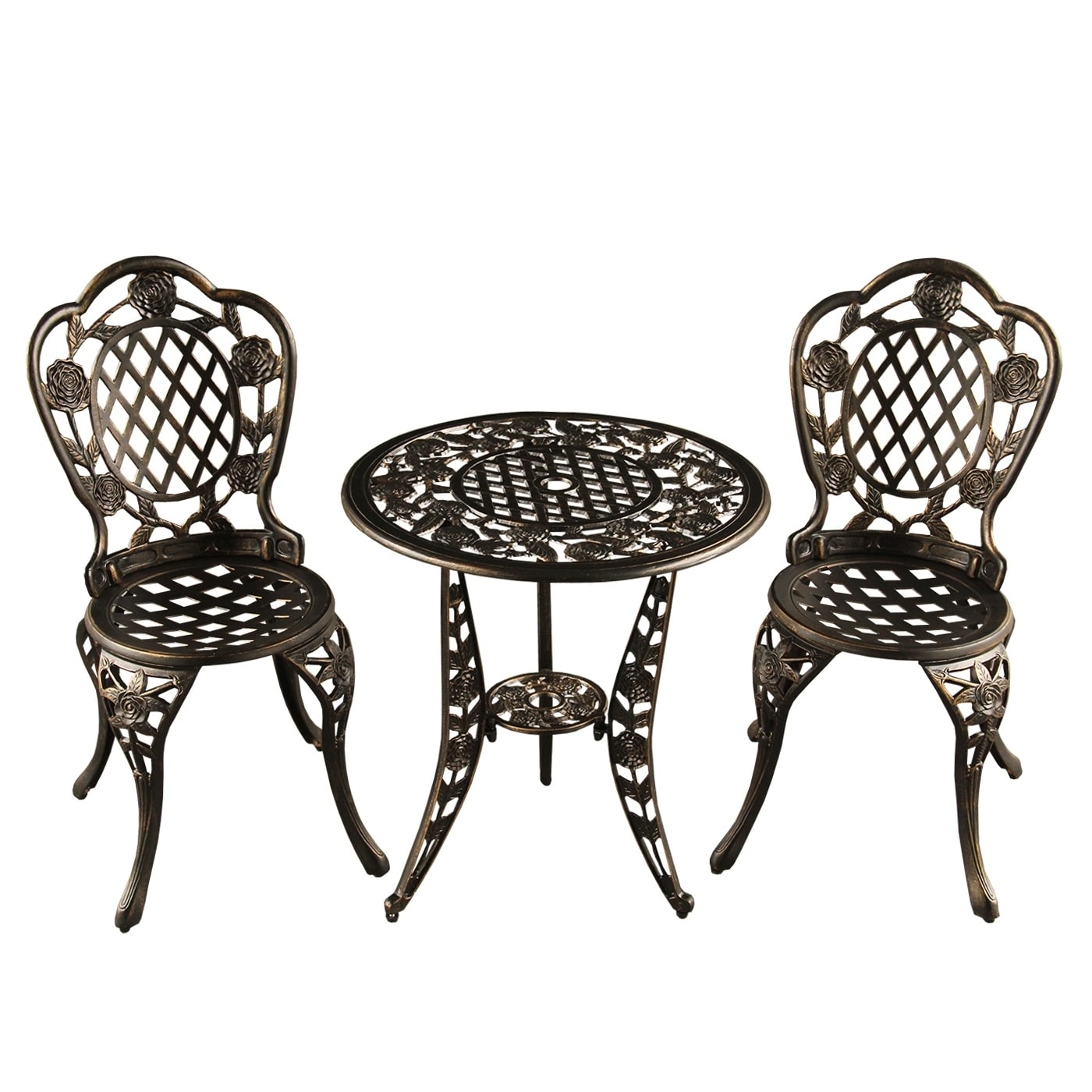 Rose Outdoor Patio Garden Aluminum 3 Piece Bistro Set In Bronze
