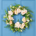 Rose And Peony Floral Artificial Spring Wreath Pink And Green 24 Inch