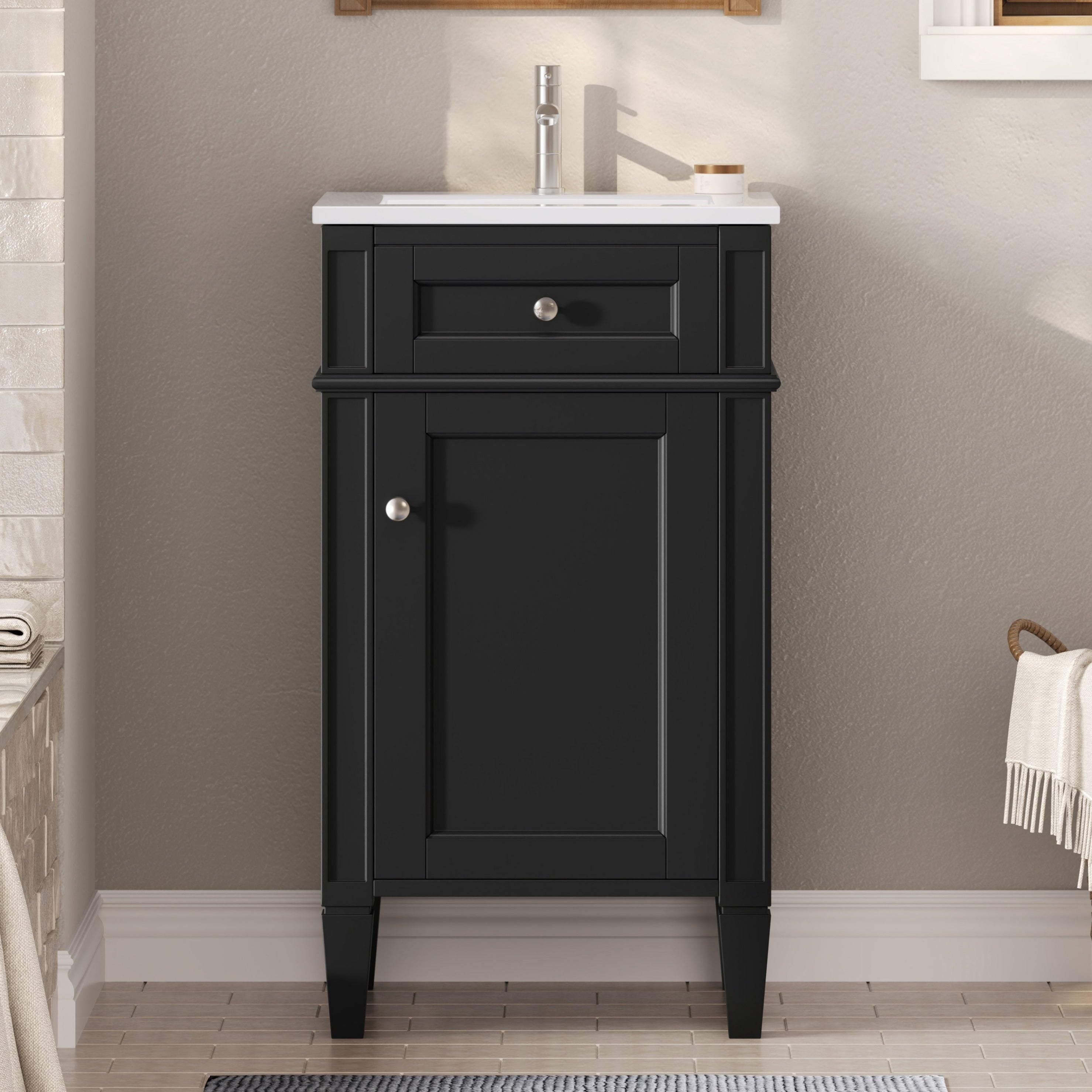 Roselle French Modern 18 Bathroom Vanity With Adjustable Shelf Soft Close Door And Ceramic Sink By Gdfstudio