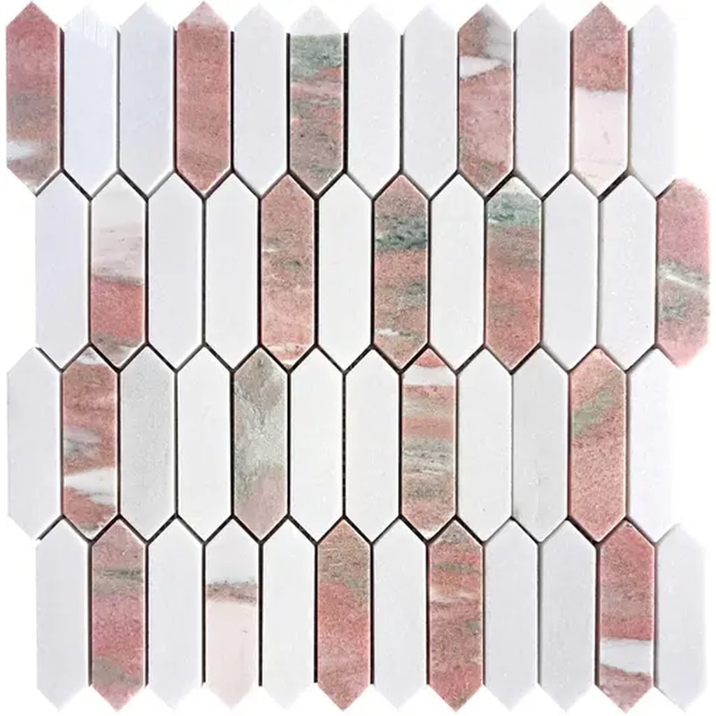 Rosendal 12X12 In. Polished Thassos Norway Rose Picket Mosaic Wall And Floor Tile 5.3 Sq Ft Case 5 Pack