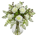 Roses Maiden Hair Artificial Arrangement In Glass Vase