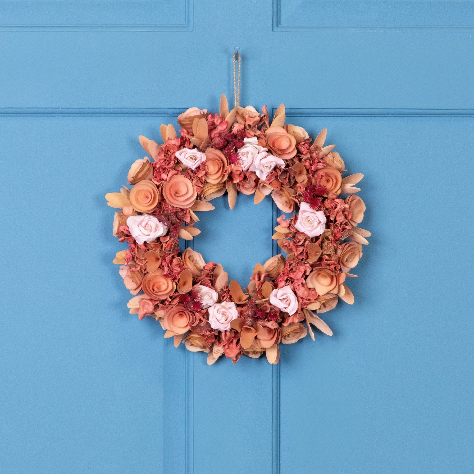13 Pink And Red Flower And Leaf Wood Artificial Spring Floral Wreath