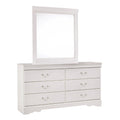 Roso 2Pc Dresser And Mirror Set 6 Drawers W Drop Handles White Frame