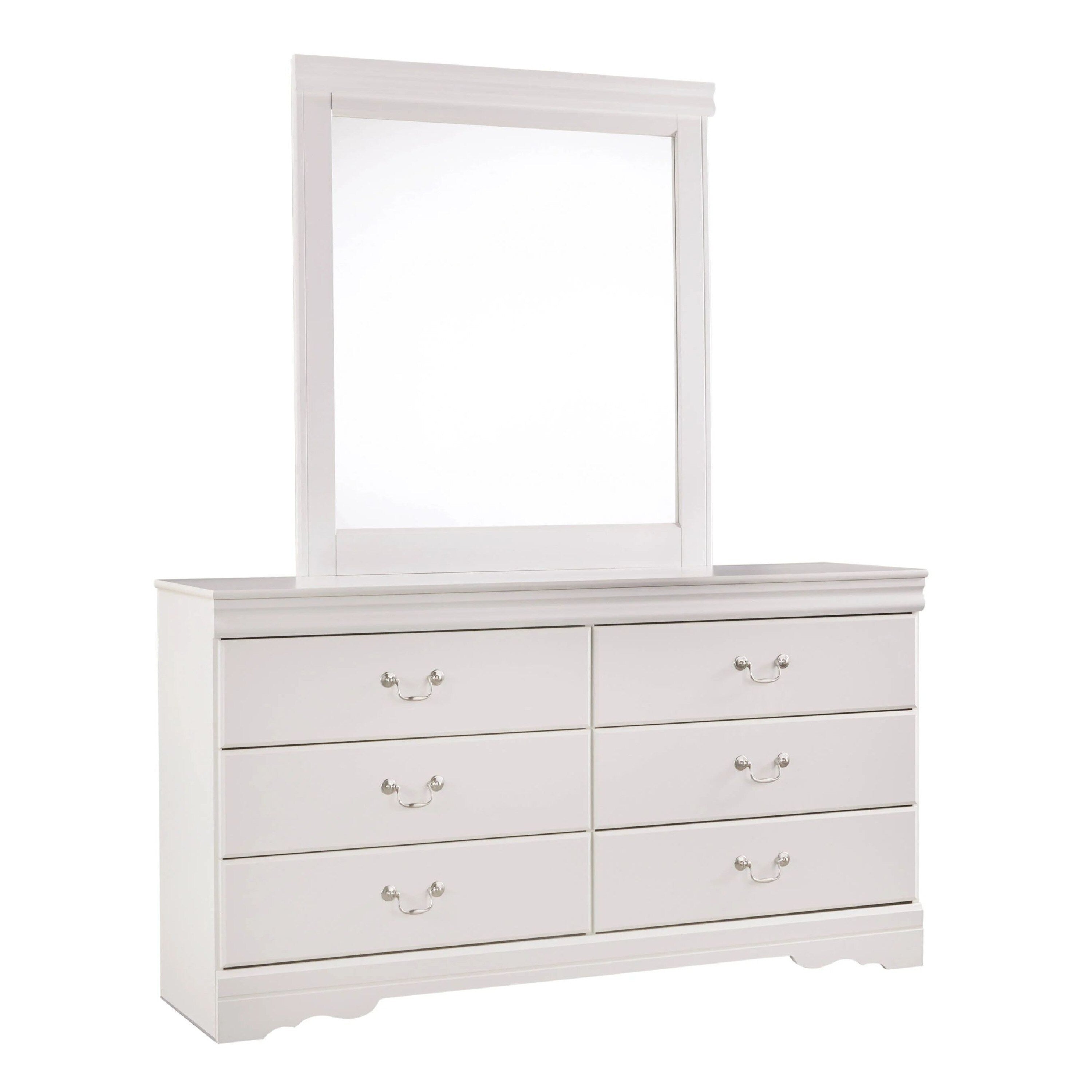 Roso 2Pc Dresser And Mirror Set 6 Drawers W Drop Handles White Frame