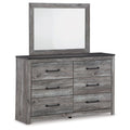 Roso 2Pc Dresser And Mirror Set 6 Drawers W Large Handles Smoky Gray