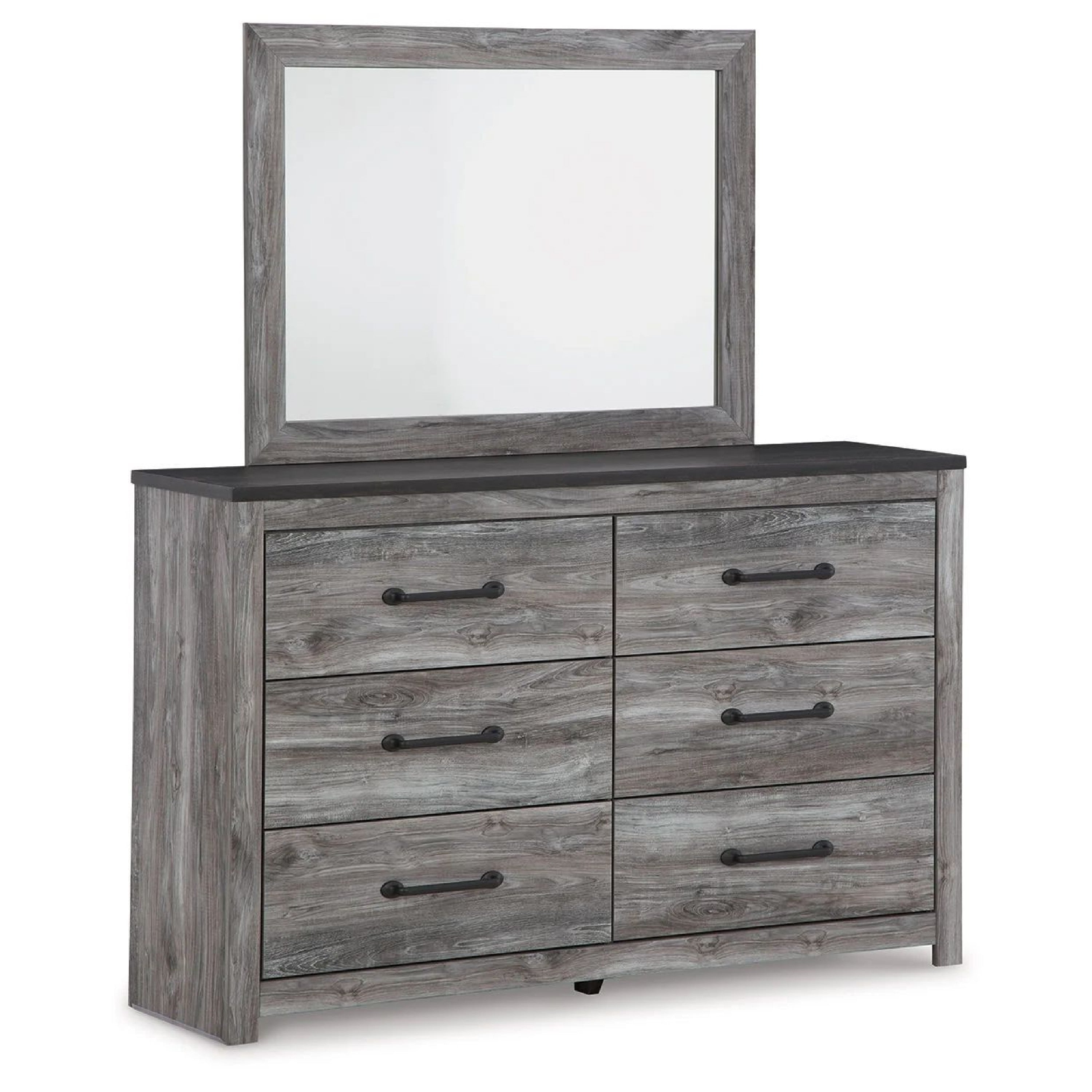 Roso 2Pc Dresser And Mirror Set 6 Drawers W Large Handles Smoky Gray