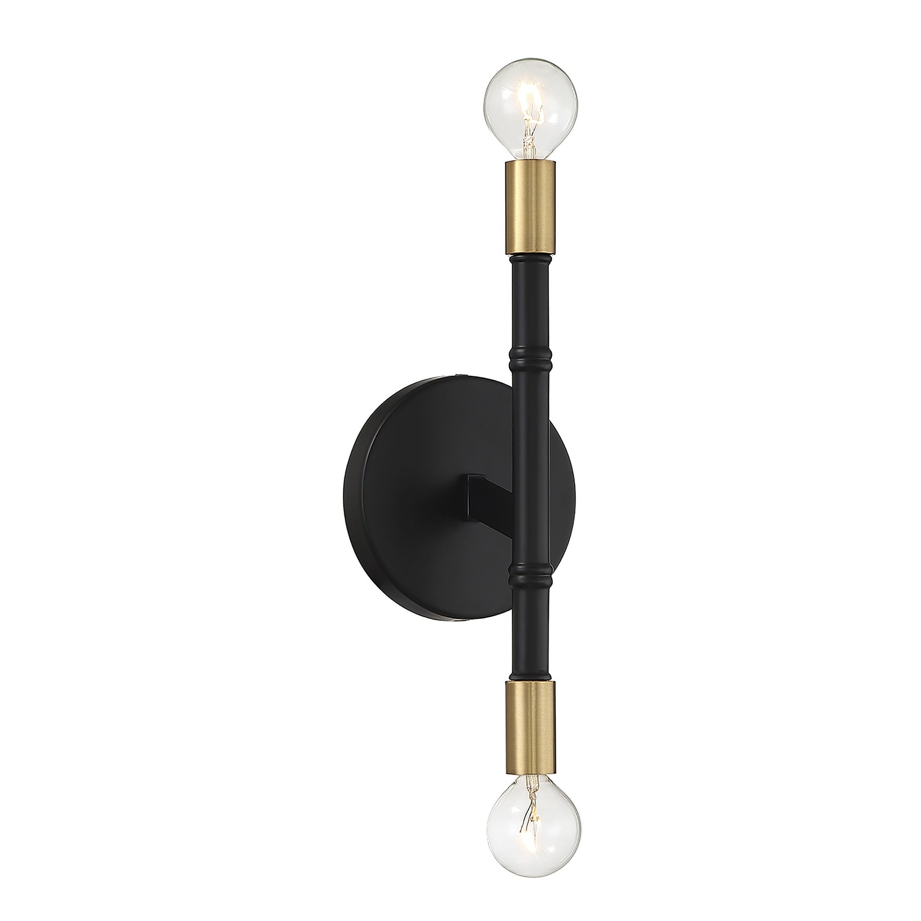 Rossi 2 Light Wall Sconce In Matte Black With Warm Brass Accents