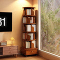 Rotating 6 Tier Bookshelf With Wheels For Small Space Wood Corner Storage For Bedroom Living Room Study