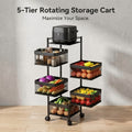 Rotating Kitchen Storage Shelf 5 Tier Metal Fruit Vegetable Storage Basket Multi Layer Vegetable Rack Storage Trolley On Wheels