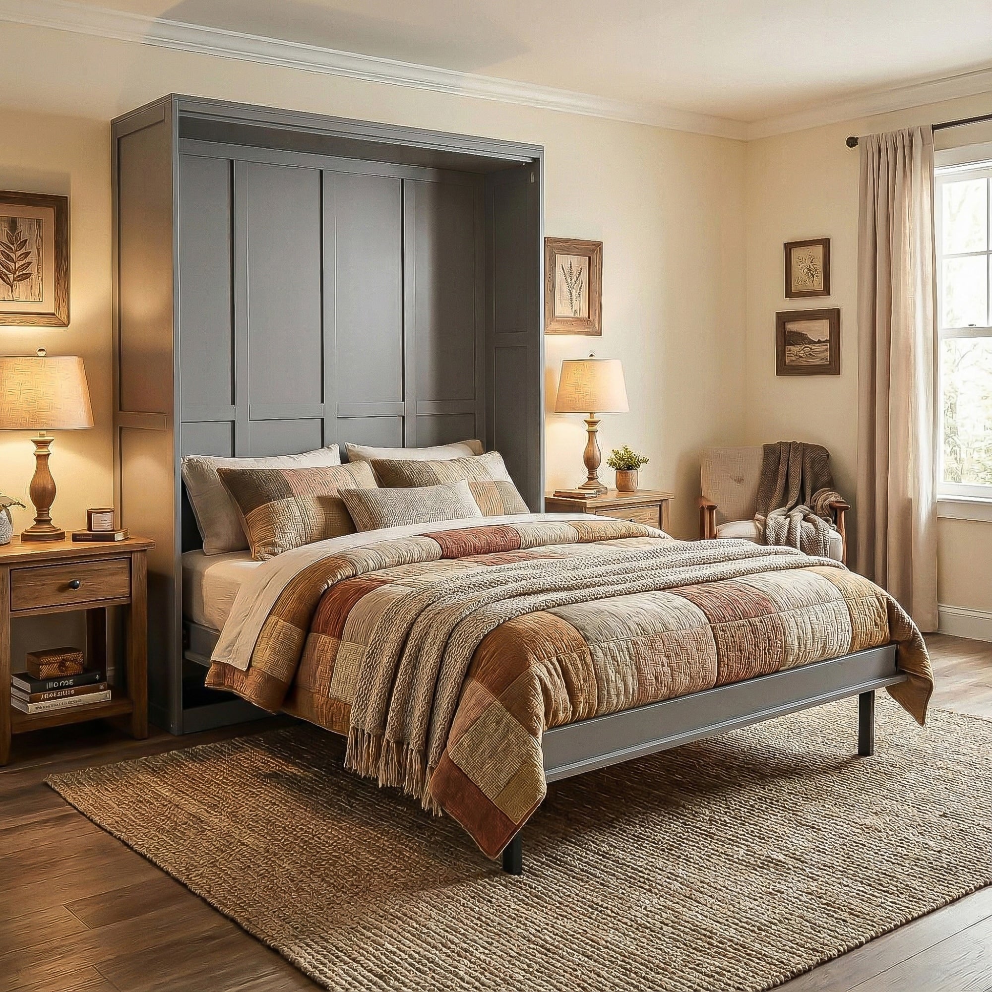 Rotating Queen Murphy Bed With Hidden Storage Space Saving Wall Bed For Home Office