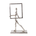Rough Nickle Man W Square Frame Sculpture 12H X 5W X 5D