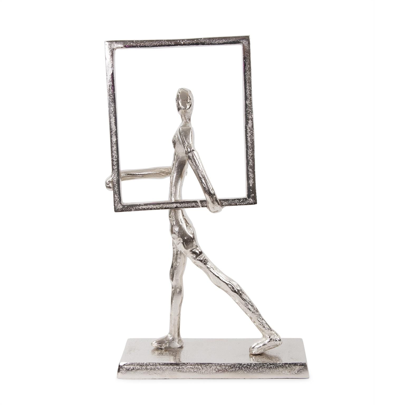 Rough Nickle Man W Square Frame Sculpture 12H X 5W X 5D