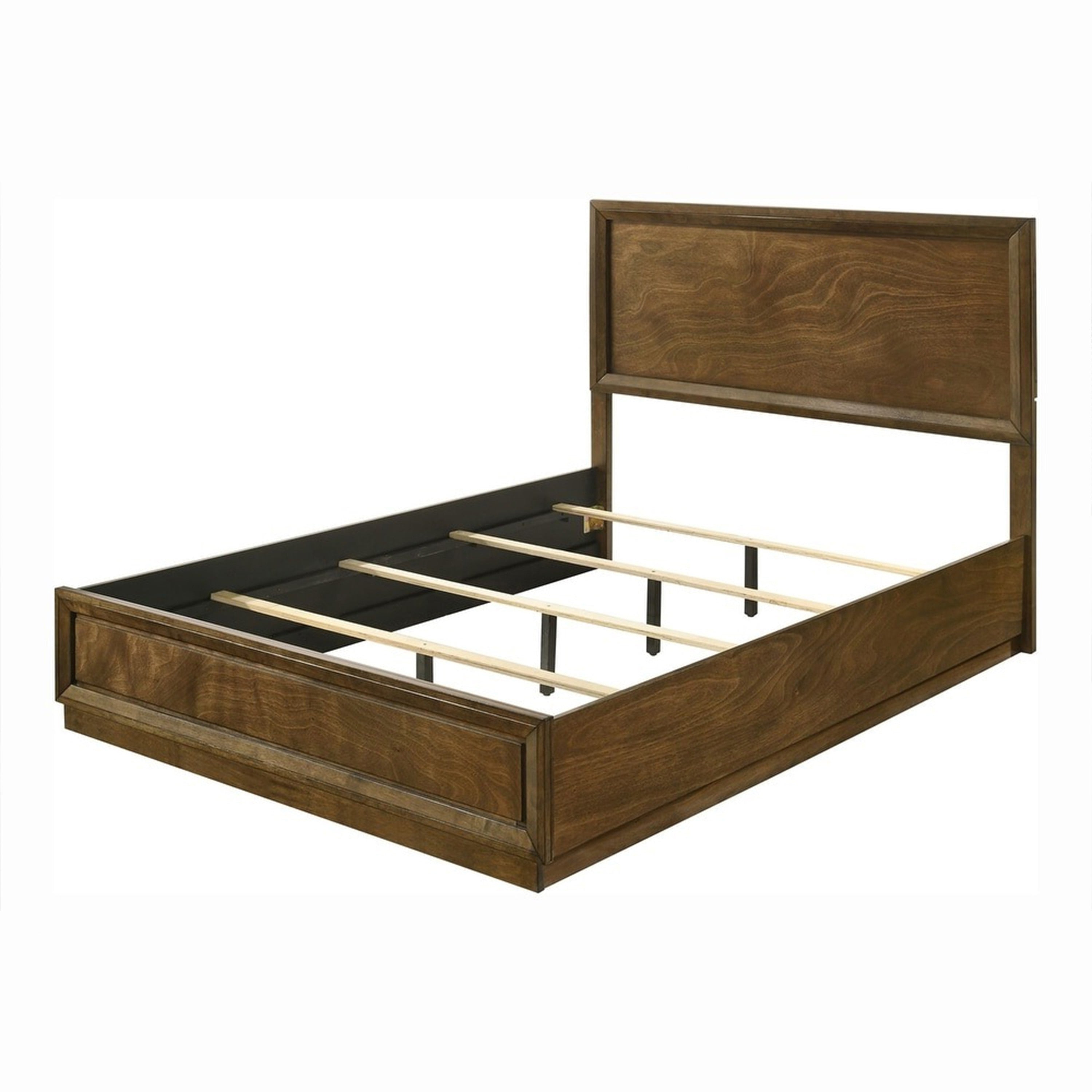 Rouk Twin Size Bed W Panel Headboard Walnut Brown Okume Veneer