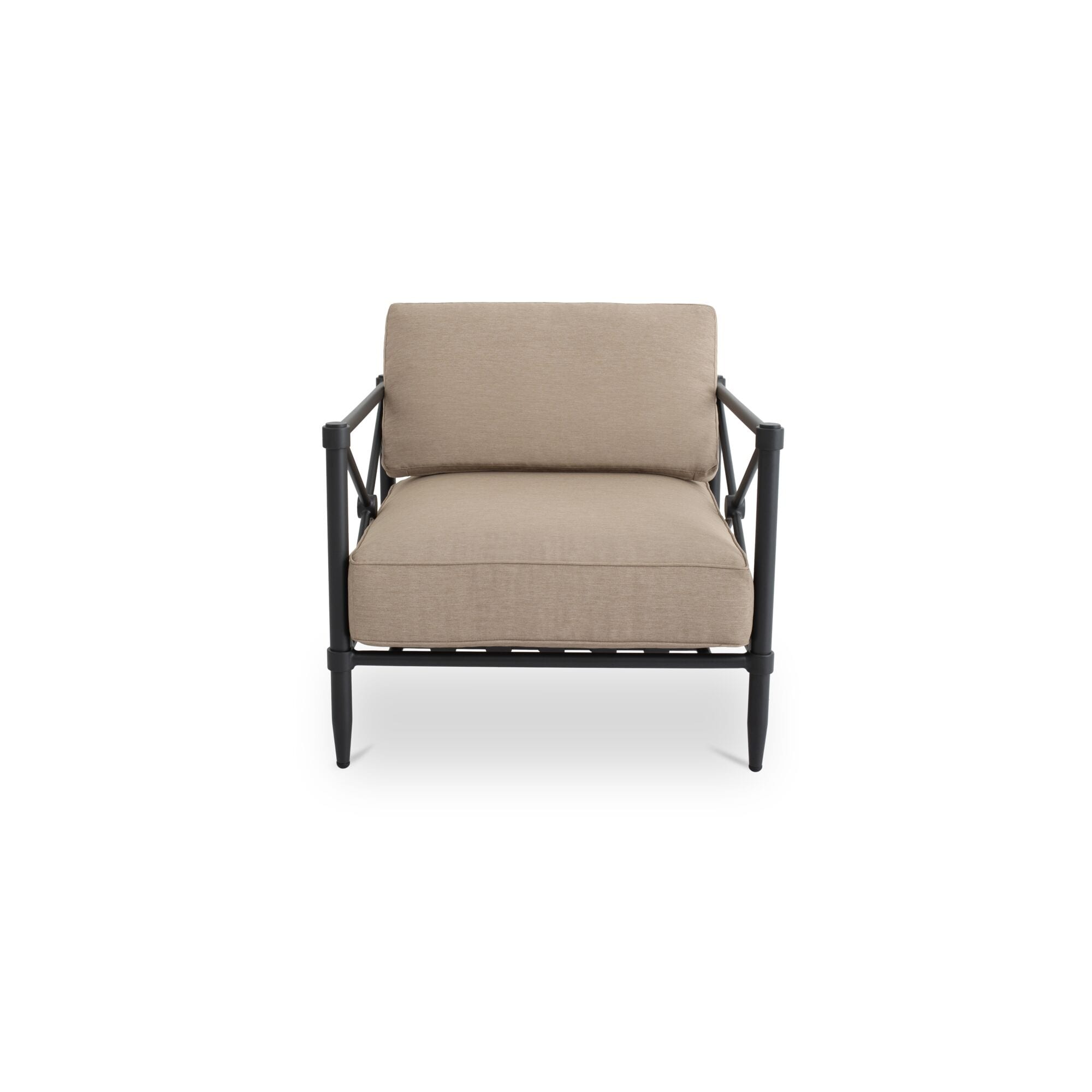 Roulis Outdoor Chair Recycled Polyester Aluminum Frame Quick Dry Foam Cushions Light Brown