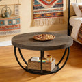Round 2 Tier Wood Coffee Table With Metal Base For Living Room