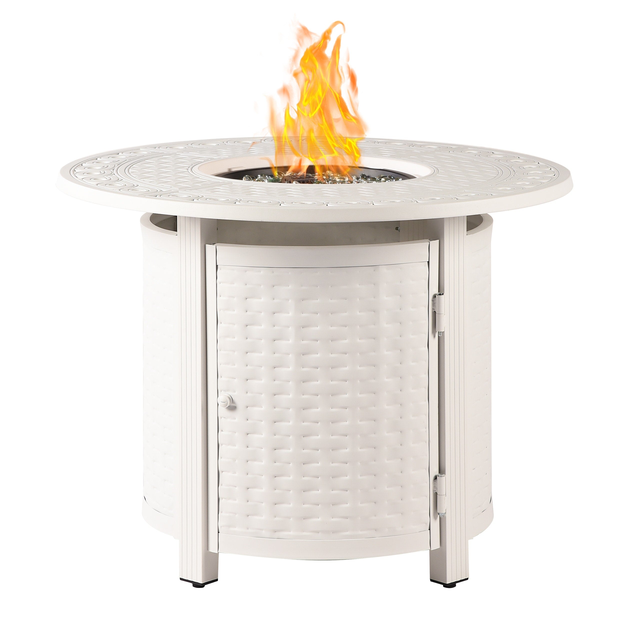 Aluminum Outdoor 34 In. Round Propane Fire Table With Fire Beads Lid And Fabric Cover In Antique Copper Finish