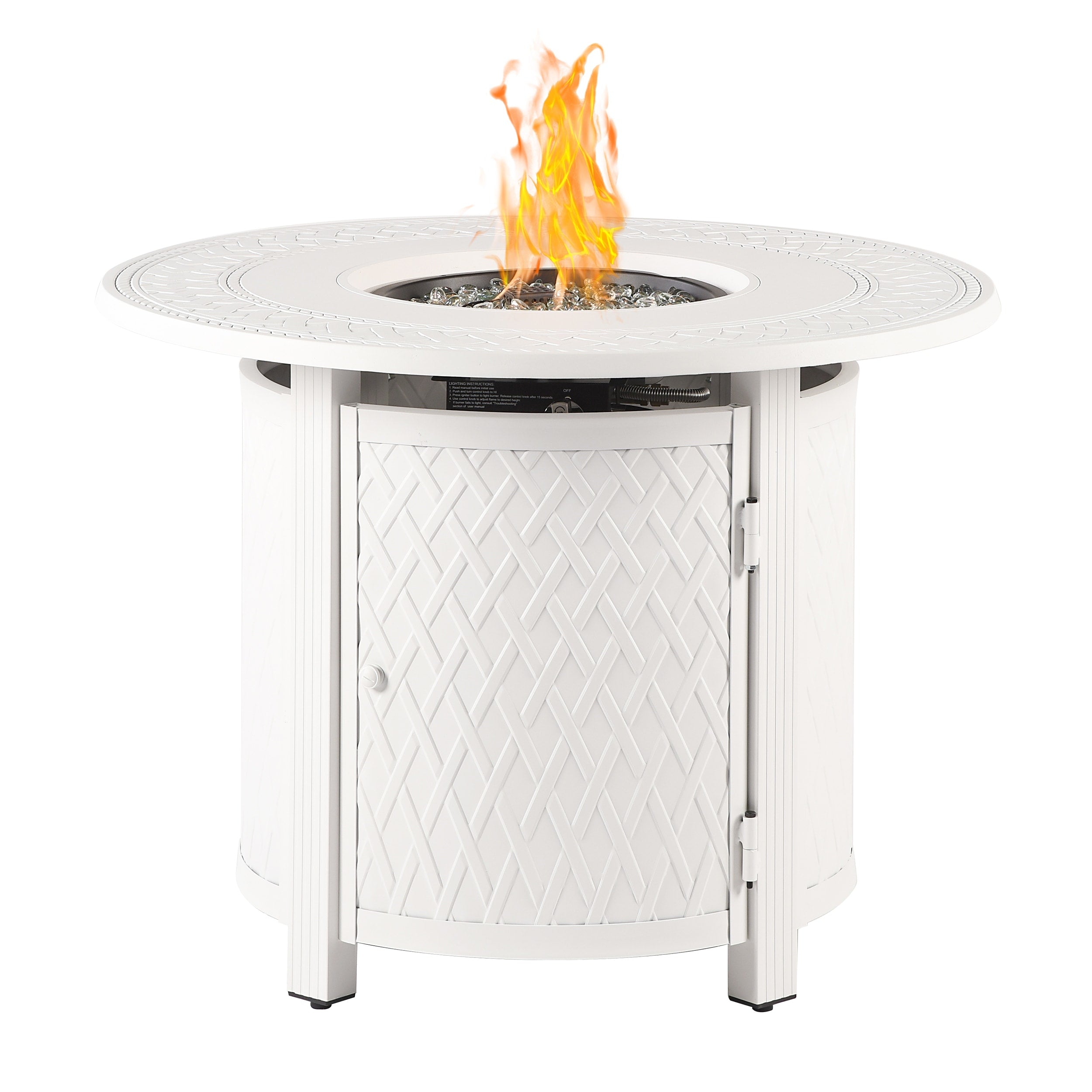 Aluminum Outdoor 34 In. Round Propane Fire Table With Fire Beads Lid And Fabric Cover In Antique Copper Finish