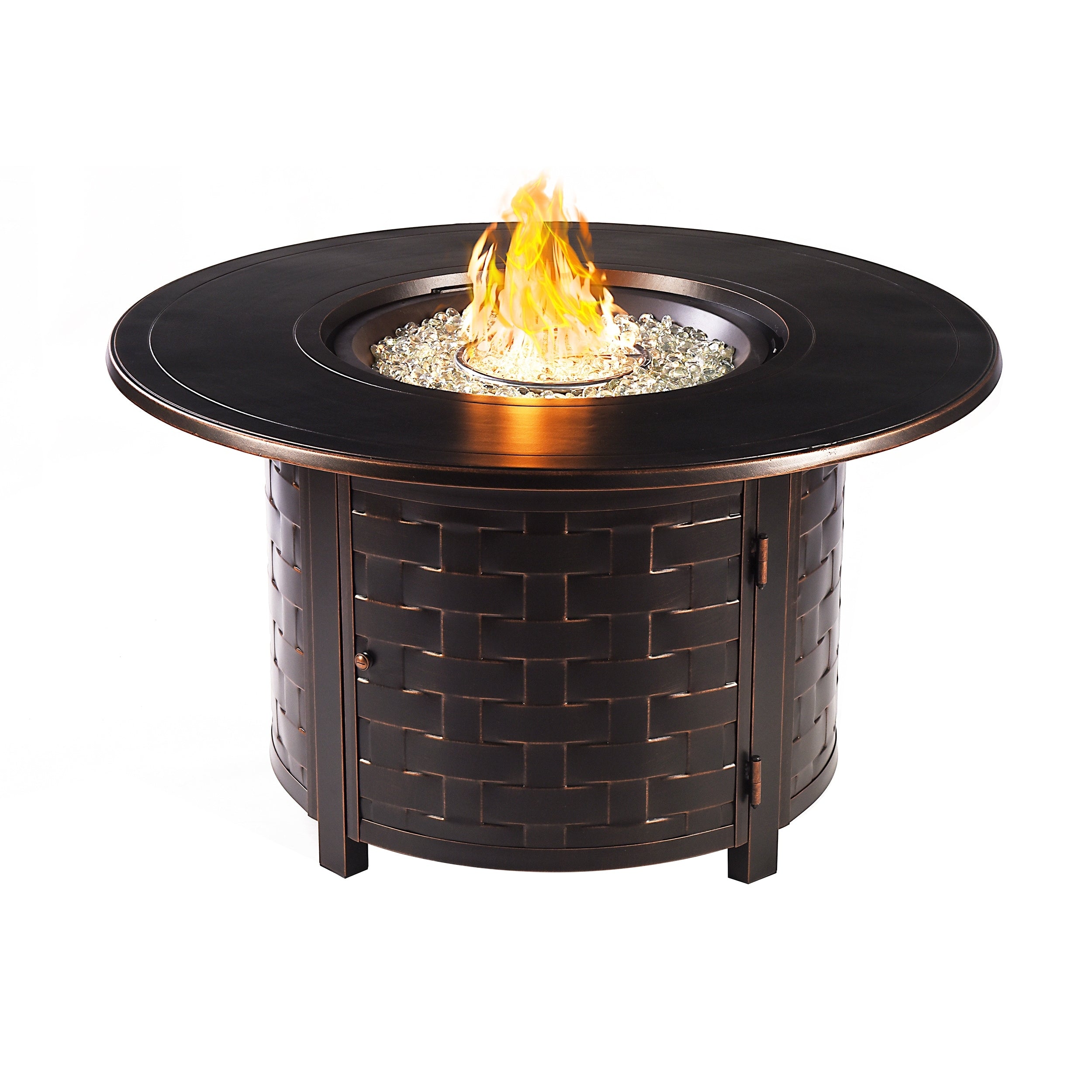 Aluminum Outdoor 44 In. Round Propane Fire Table With Wind Blockers Fire Beads Lid And Fabric Cover In Antique Copper Finish