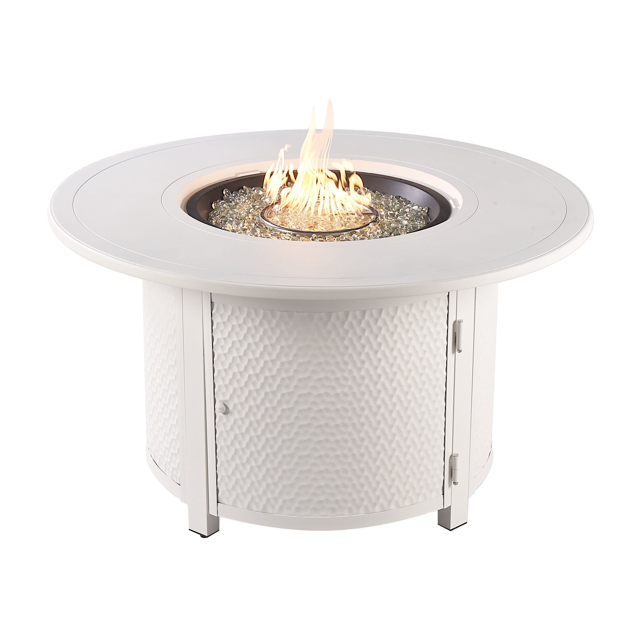 Aluminum Outdoor 44 In. Round Propane Fire Table With Wind Blockers Fire Beads Lid And Fabric Cover In Antique Copper Finish