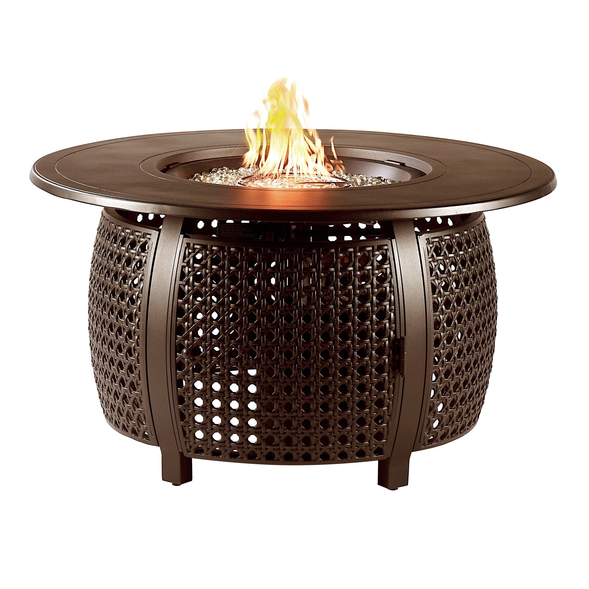 Aluminum Outdoor 44 In. Round Propane Fire Table With Wind Blockers Fire Beads Lid And Fabric Cover In Antique Copper Finish