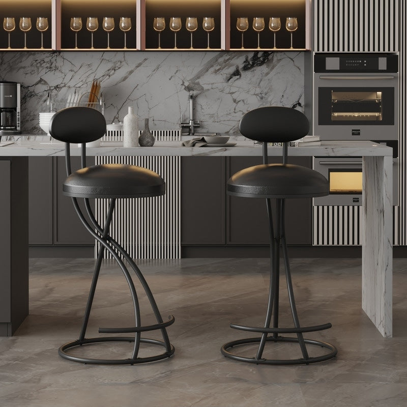 Round Bar Stool Armless Velvet Barstools With Back Set Of 2 Upholstered Counter Chair For Dining Room Kitchen Island