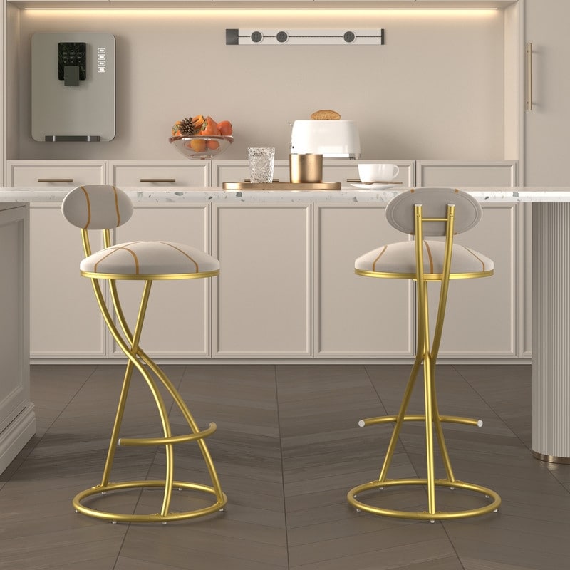 Round Bar Stools S Shaped Stripe Kitchen Stool Set Of 2 Modern Velvet Upholstered Counter Chair For Dining Room