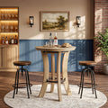 Round Bar Table 39.4 H Wood Pub Table With Metal Footrest Modern Organic Bar Height Bistro Cocktail Table