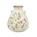 Round Ceramic Accent Vase With Multi Colored Floral Motifs