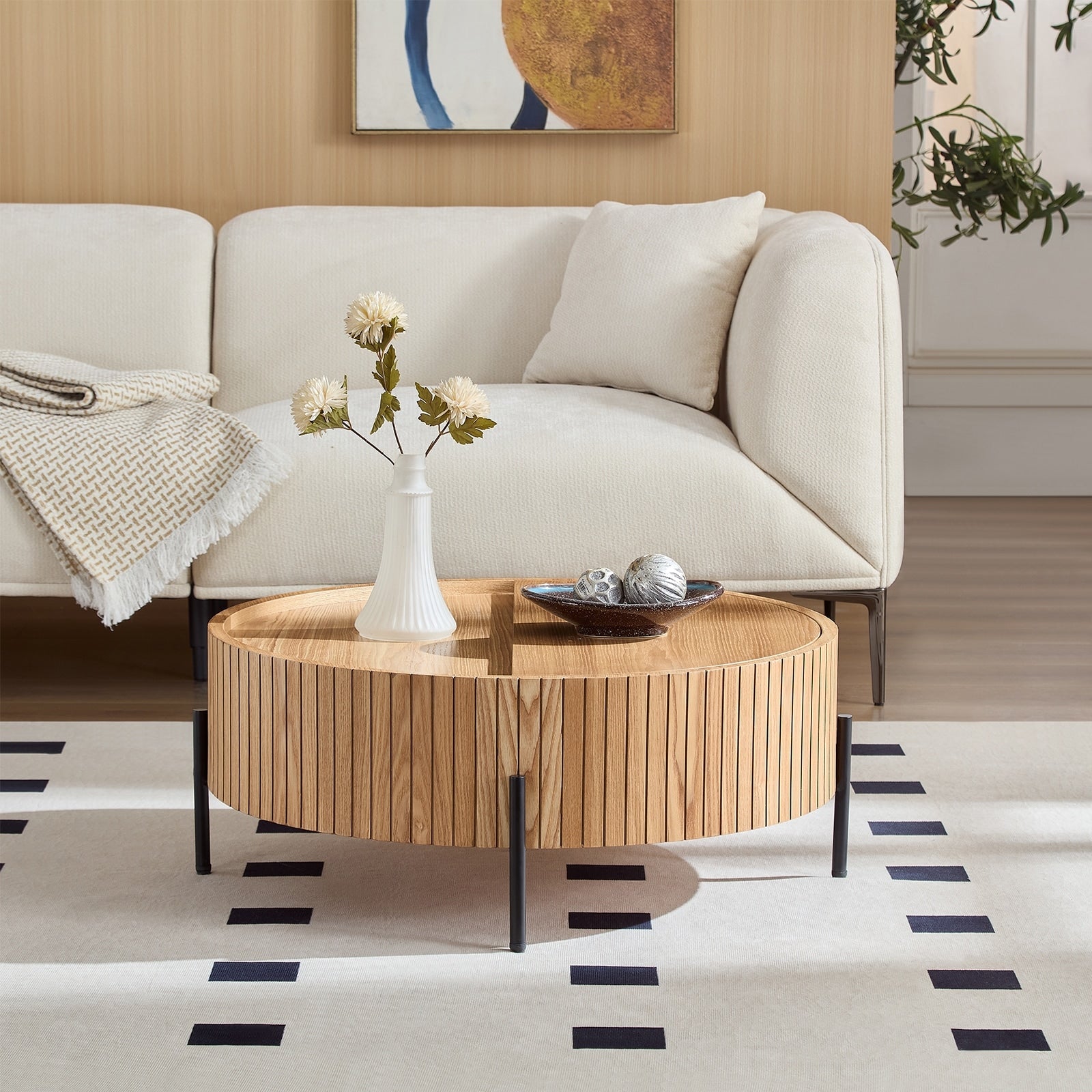 Round Coffee Table Accent Table Tea Table With Storage Natural Center Table Rustic Sofa Table Side Table