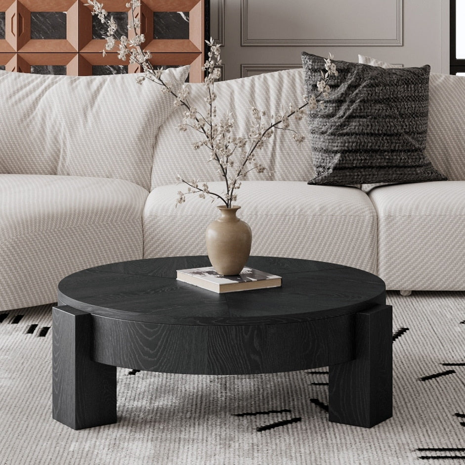 Round Coffee Table Accent Table With Hidden Storage Flip Top Side Table Sofa Table Black Cocktail Table End Table
