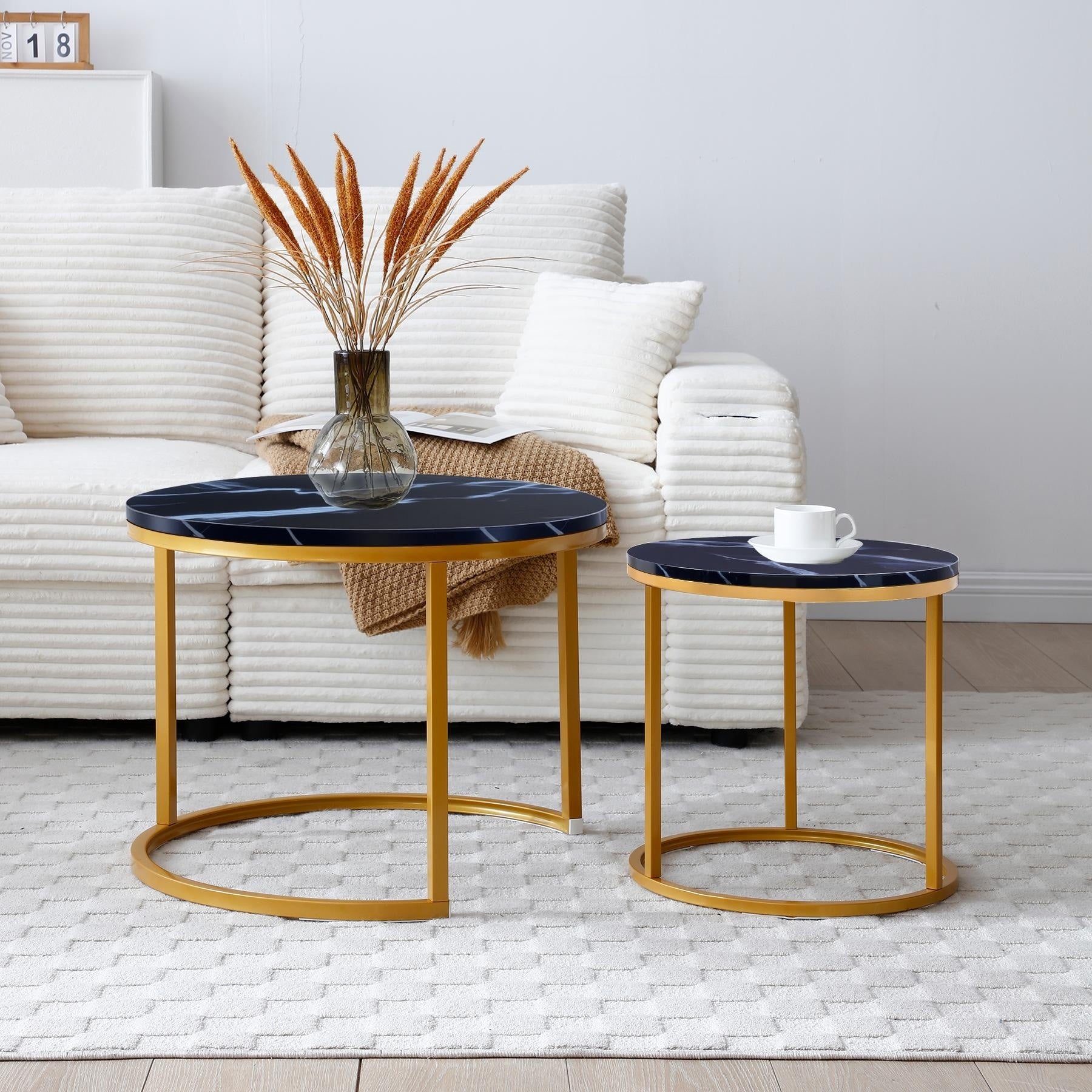 Round Coffee Table Nesting Table With Metal Legs Black Side Table End Table Sofa Table Accent Table