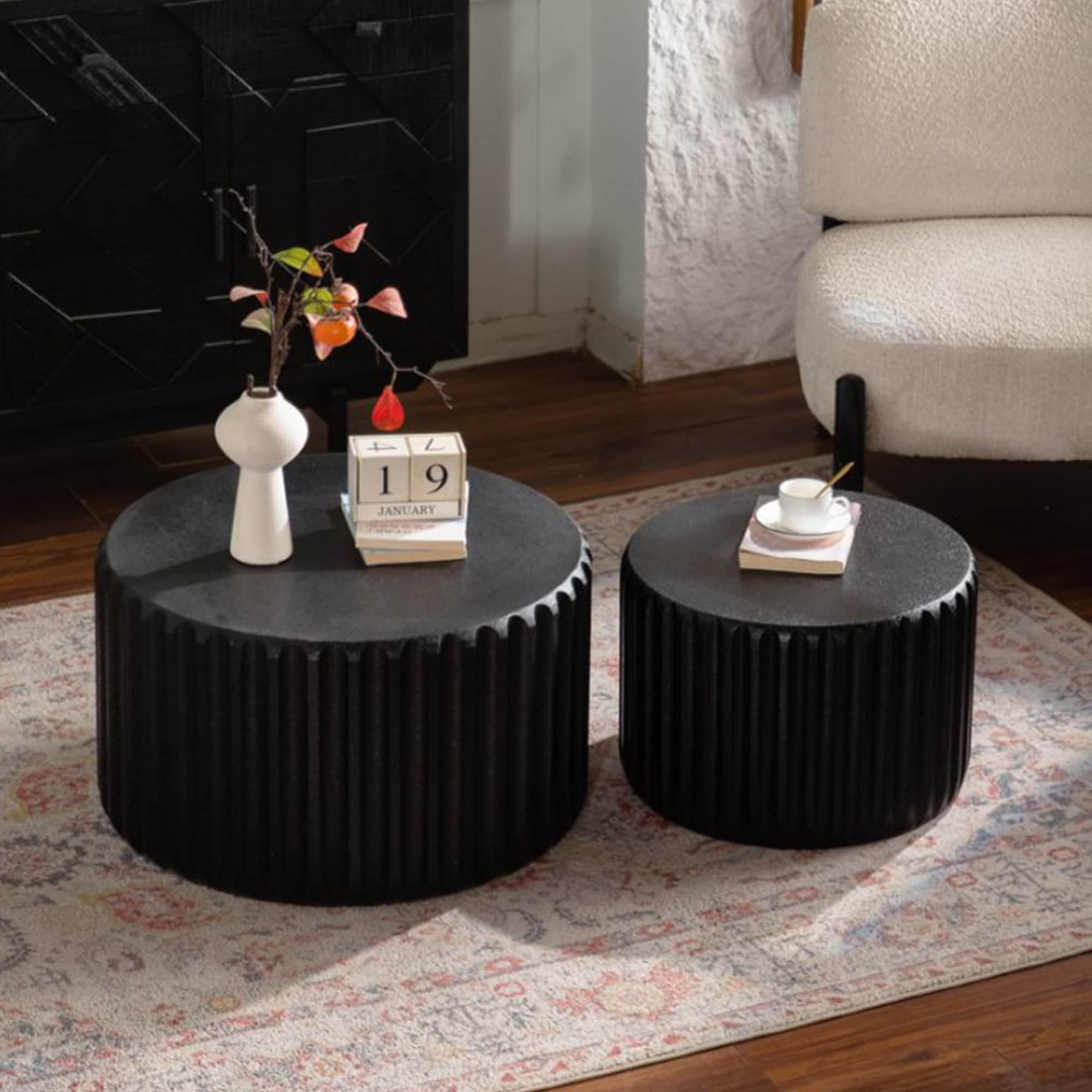 Round Coffee Table Set Nesting Table For Living Room Black Center Table Set Of 2 End Table Side Table