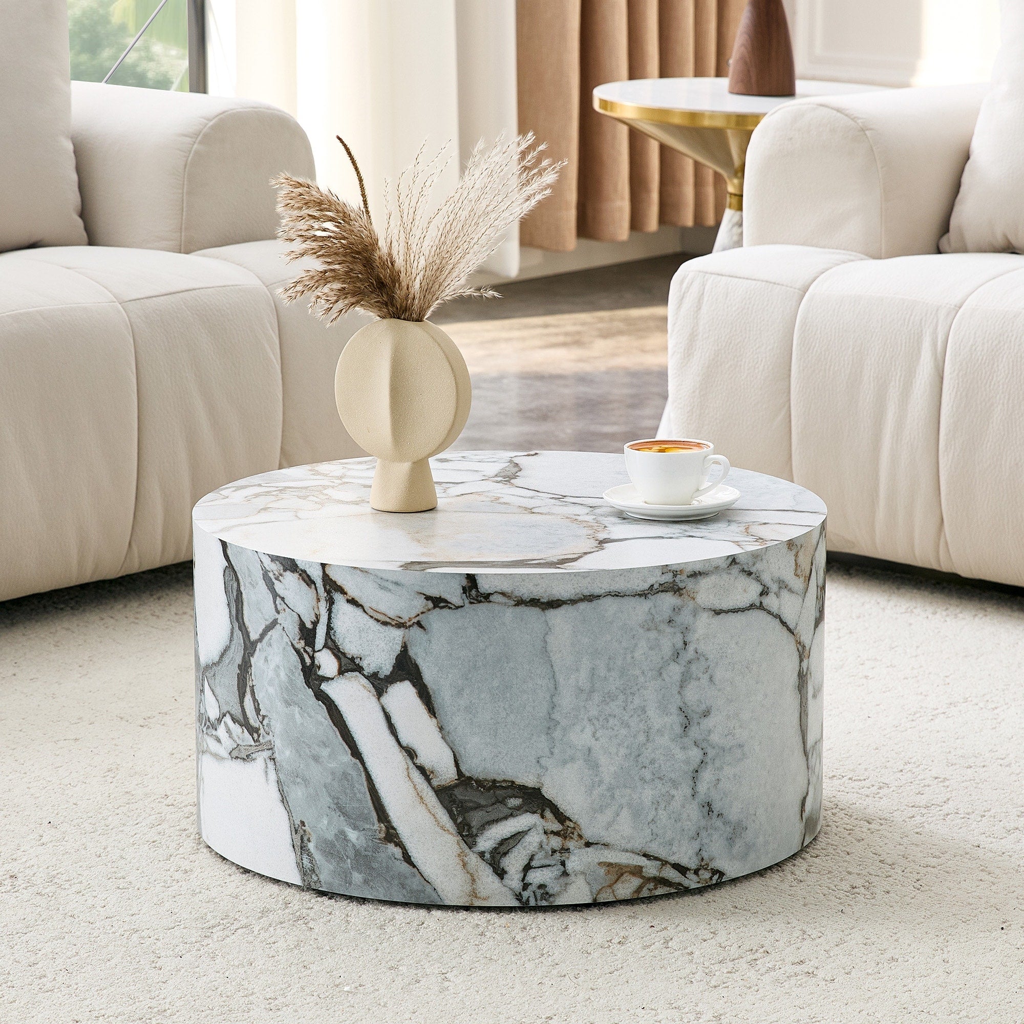 Round Coffee Table Side Table For Living Room Minimalist End Table White Sofa Table Decorative Table