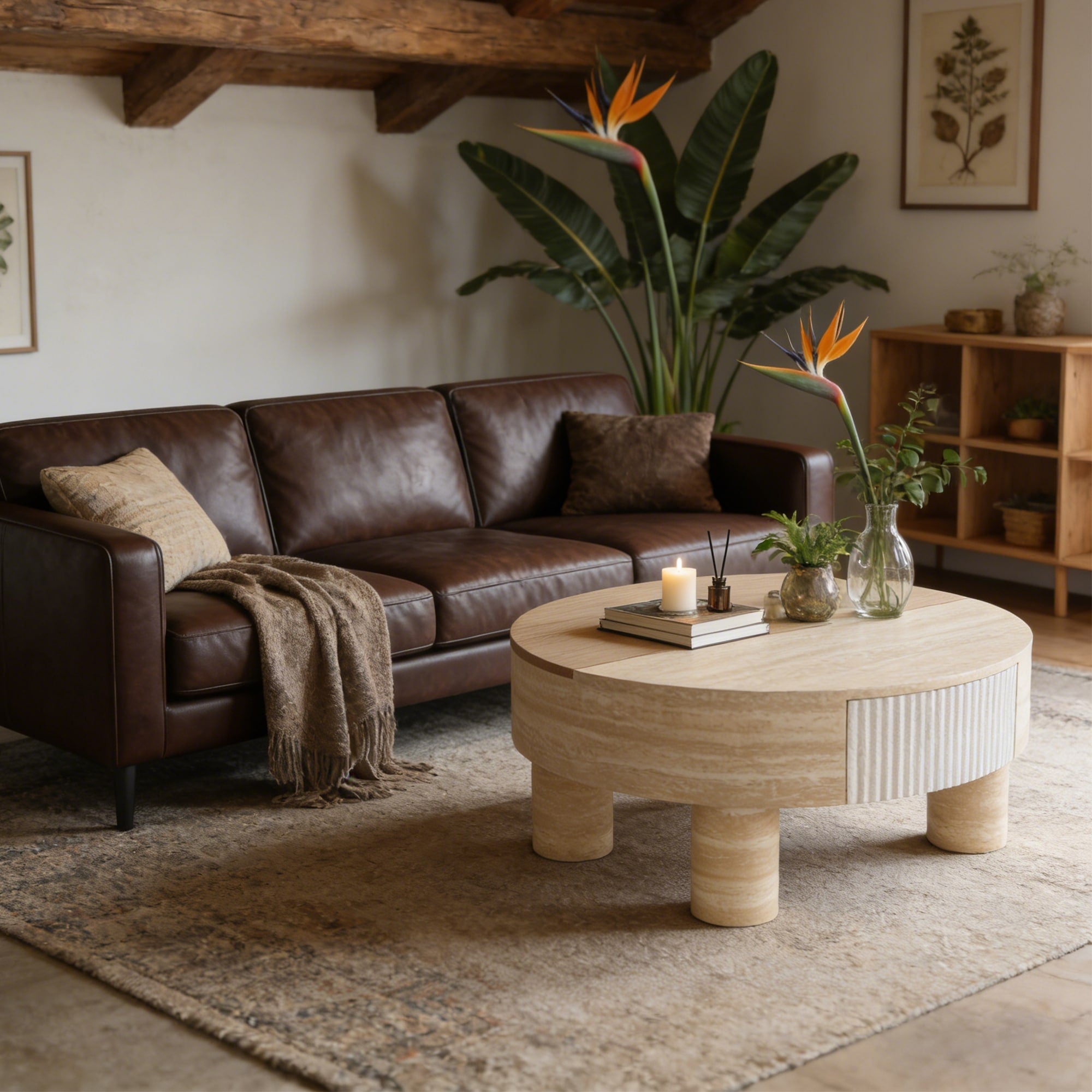 Round Coffee Table Side Table With Hidden Storage Beige Yellow Center Table Sofa Table End Table Cocktail Table