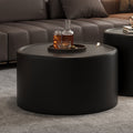 Round Coffee Table With Tempered Glass Top Pu Leather Body Hidden Storage For Living Room Modern Accent Table