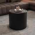 Round Coffee Table With Tempered Glass Top Pu Leather Body Hidden Storage For Living Room Modern Accent Table