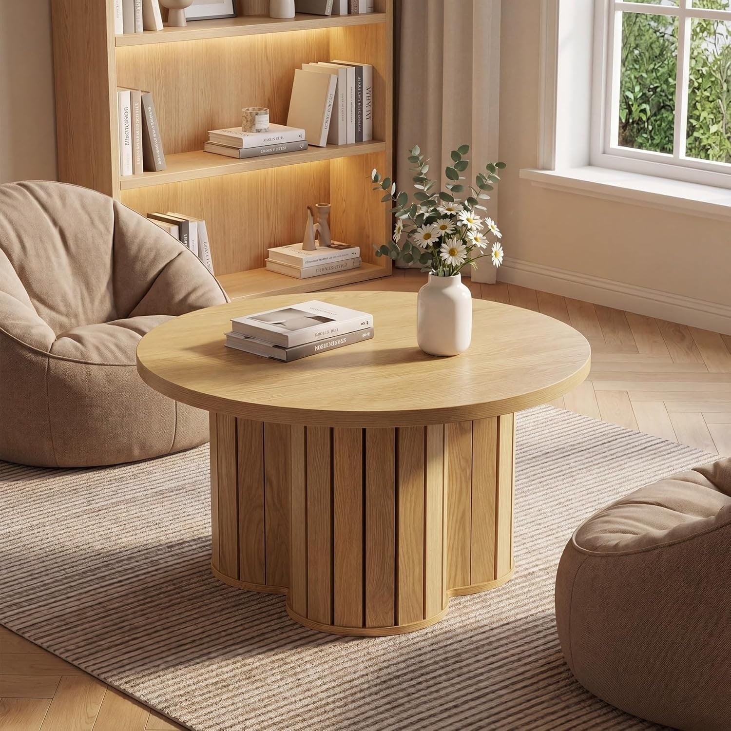 Round Coffee Table 31.5 Small Wooden Circle Center Table For Living Room 31.5 L 31.5 W 17.72 H