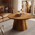 Round Coffee Table 31.5 Solid Wood Farmhouse Center Table With Drum Base 31.5 L X 31.5 W X 18.9 H