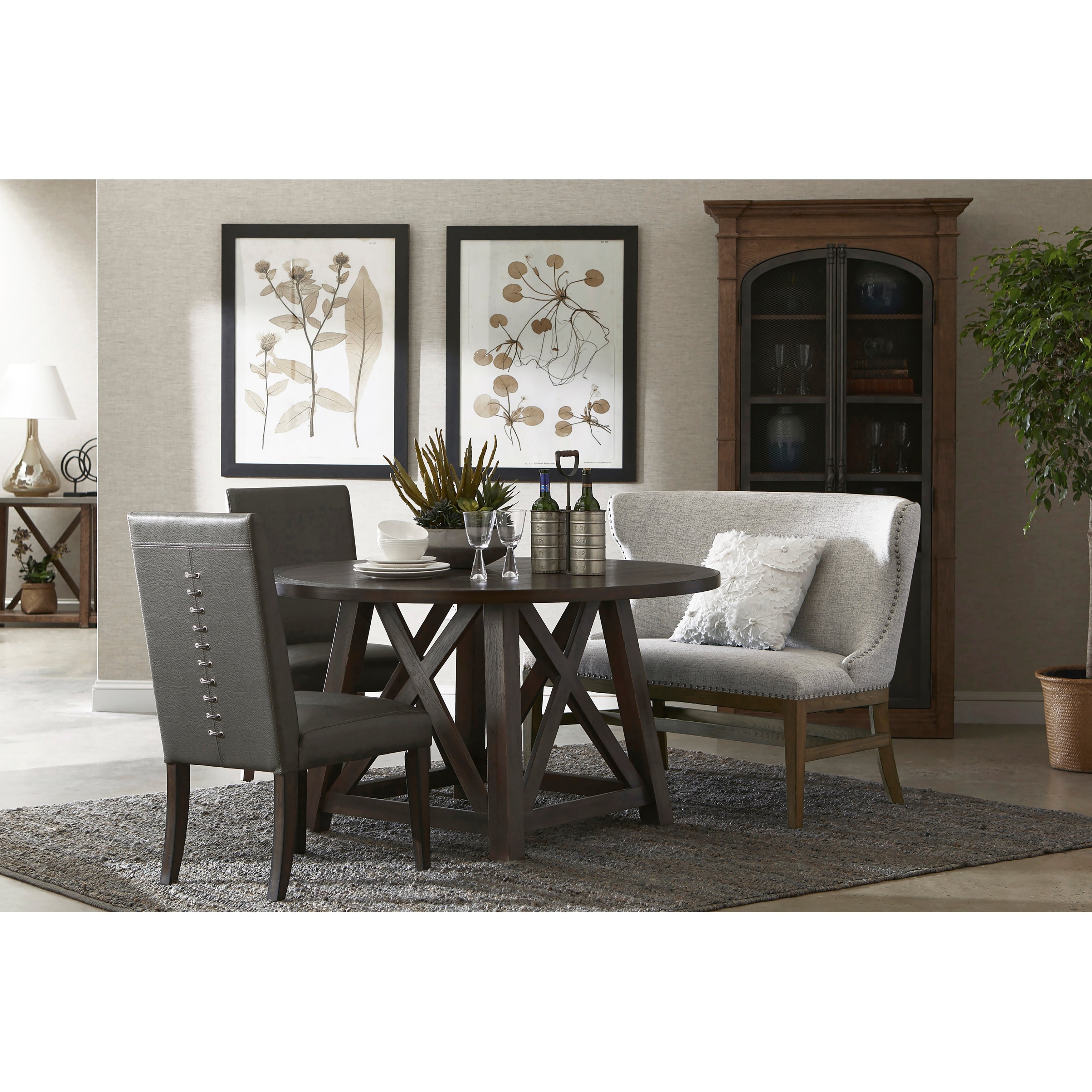 Round Dark Oak Dining Table With X Cross Sides