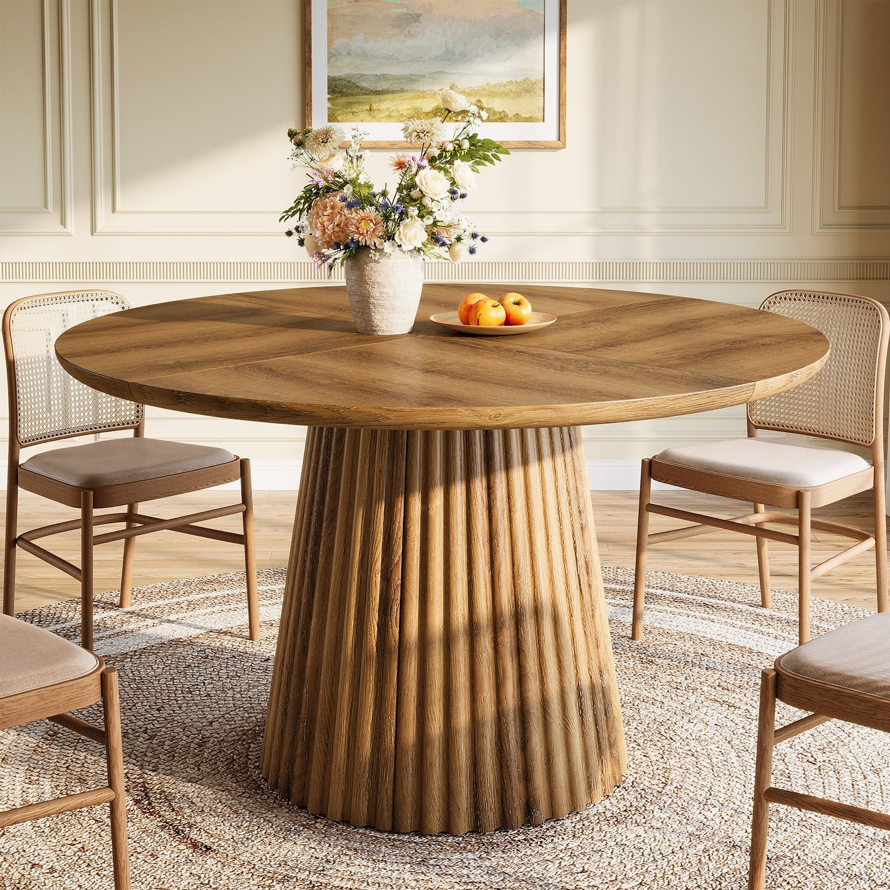 Round Dining Table For 4 6 People 47 Farmhouse Wood Kitchen Table