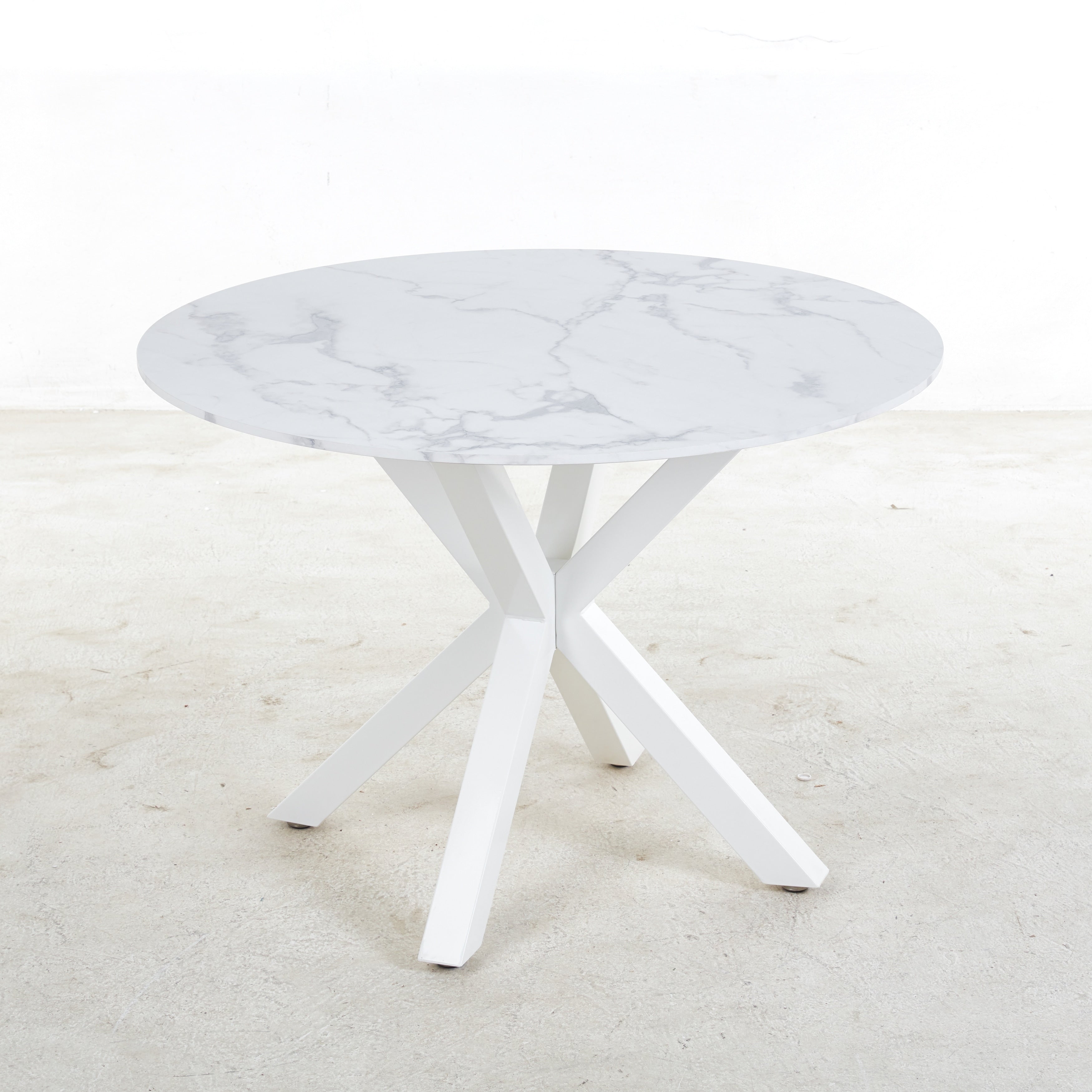 Round Dining Table For 4 6 People Kitchen Dining Table With Mdf Table Top Metal Cross Legs Mid Century Leisure Coffee Table