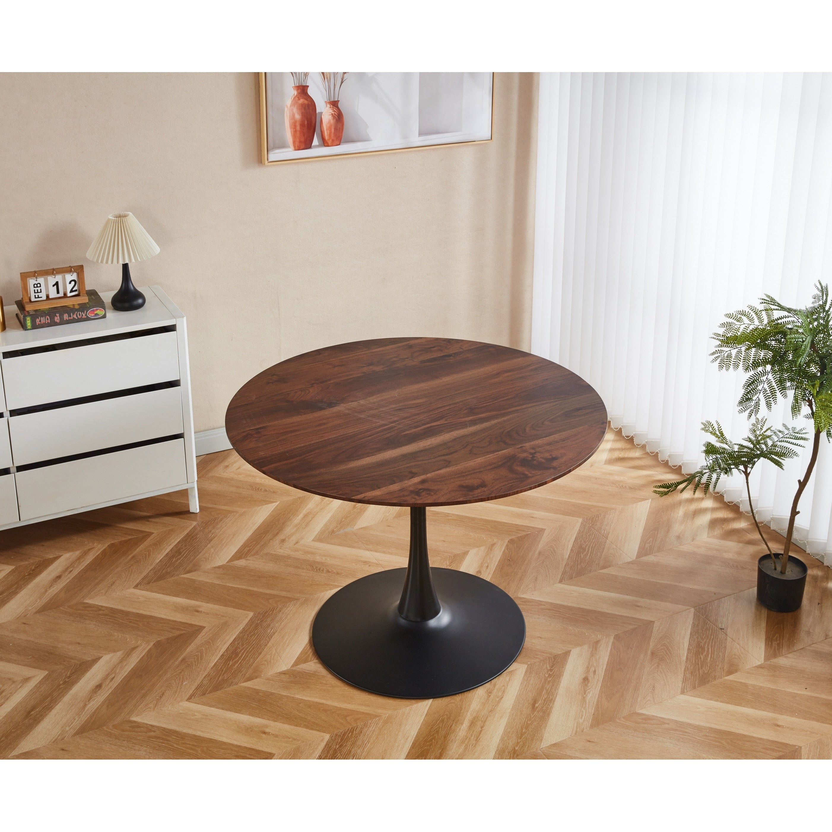 Round Dining Table With Mdf Top Pedestal Base Tulip Dining Room Table For 4 6 People Leisure Table For Small Places