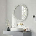 Round Distressed White Wood Beaded Wall Mirror Natural Wood