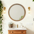 Round Distressed Wood Beaded Wall Mirror Natural Wood