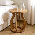 Round End Side Table With Curved Frame Farmhouse Wooden Accent Nightstand For Bedroom Small Spaces