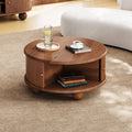 Round Fluted Coffee Table With Storage Pine Solid Wood Sliding Door