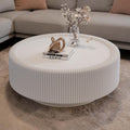 Round Fluted Coffee Table With Tempered Glass Top And Hidden Storage Modern Accent Center Table