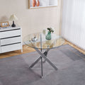 Round Glass Dining Table For 4 Person Kitchen Table With Tempered Glass Top Cross Metal Legs Leisure Table For Small Places