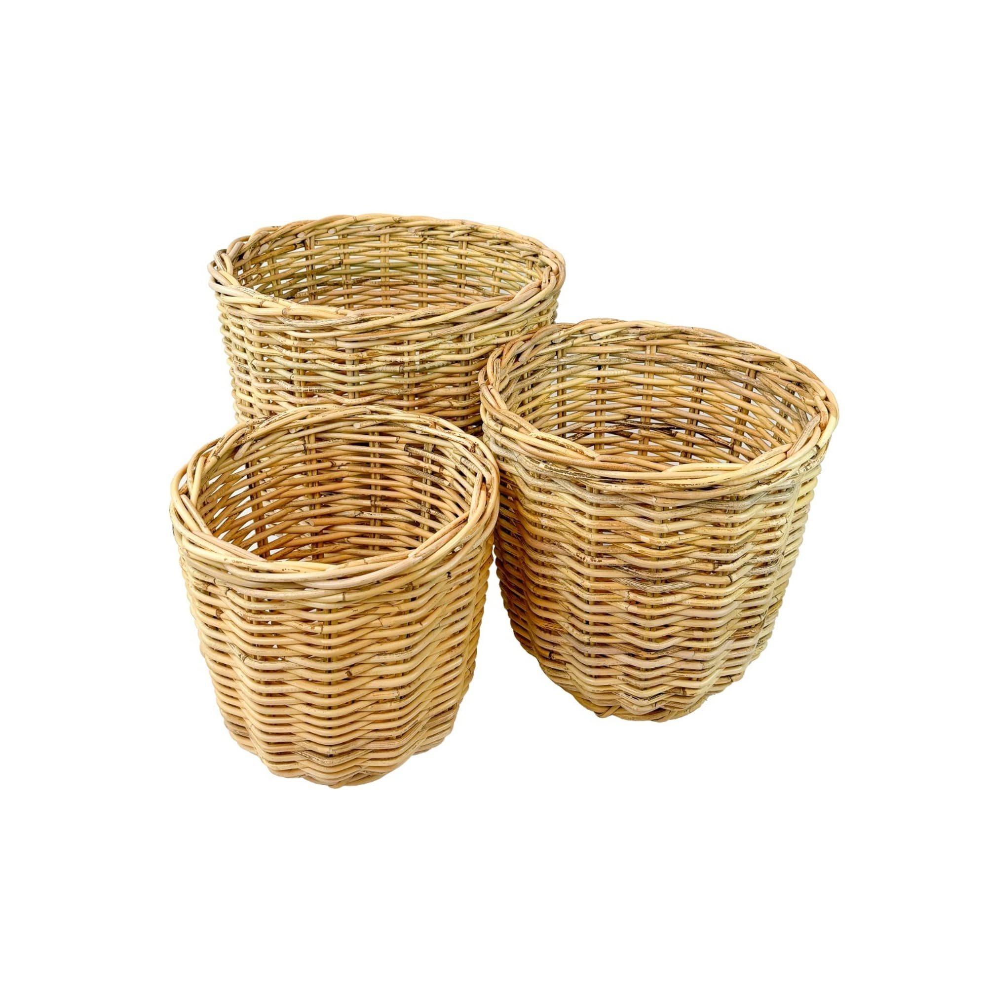 Round Handwoven Natural Rattan Baskets 17 Beige Set Of 3